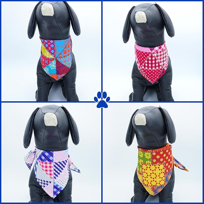 10pcs Dog Bandanas Patchwork for Large Extral Large XL XXL Breed Kerchief Triangle Bibs Scarves Pink Blue Yellow Red Girl Boy Grooming Costume