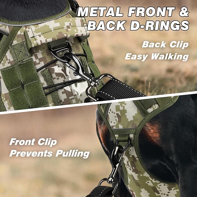 WINGOIN Tactical Dog Harness for Medium Dogs, Heavy Duty No Pull Dog Harness with Handle, Adjustable Reflective Military K9 German Shepherd Dog Vest for Training, Walking, Hiking, Green Camo (M)
