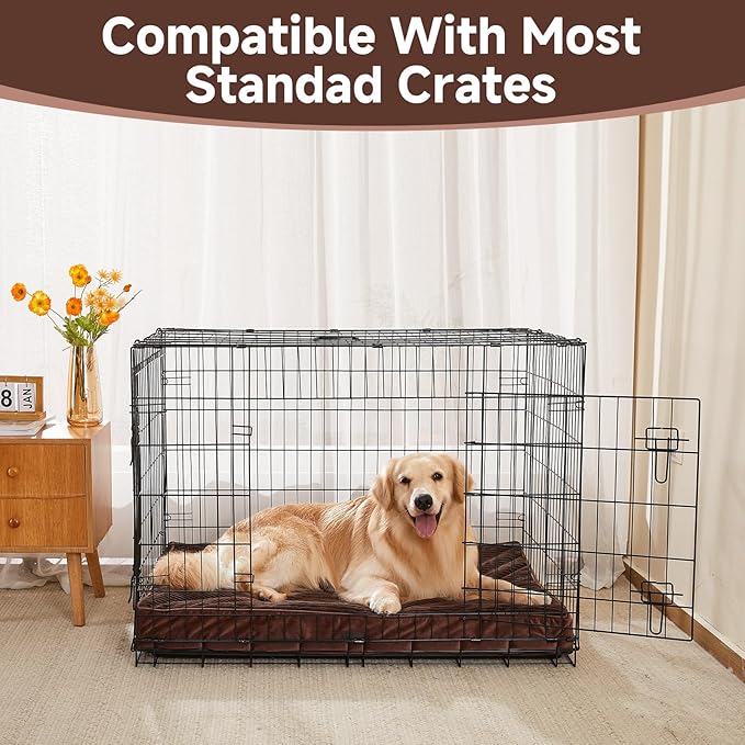 OhGeni Orthopedic Waterproof & Machine Washable Dog Bed for Large Pets, Suitable for Crates, 25D Egg Crate Foam, Non-Slip Bottom & Removable Cover, Invisible Zipper, 41 Inches(Brown)