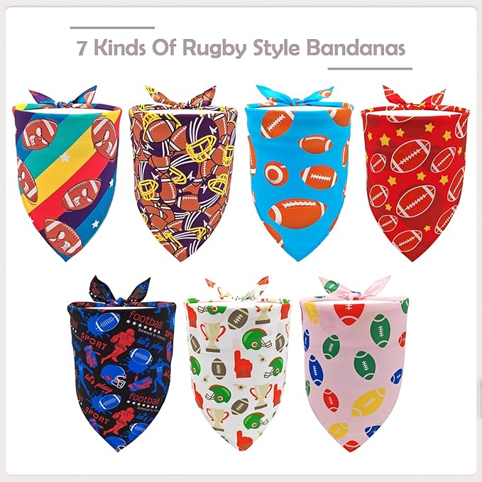 7 PCS Football Dog Bandanas for Large Dogs Breed 33 Inch Extra Large American Football Dog Bandanas XL Football Scarves for Game Day Grooming L