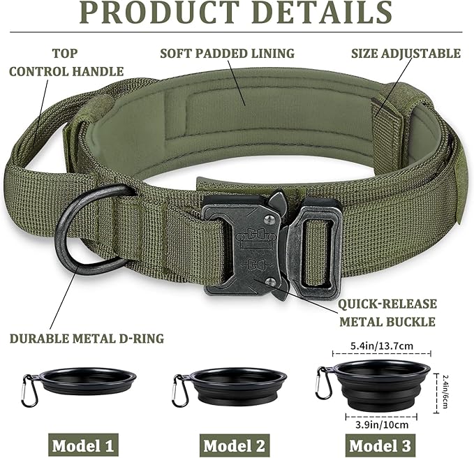 COOYOO Tactical Dog Collar Set, Adjustable Military Nylon Collar with Control Handle and Heavy Metal Buckle for Medium and Large Dogs