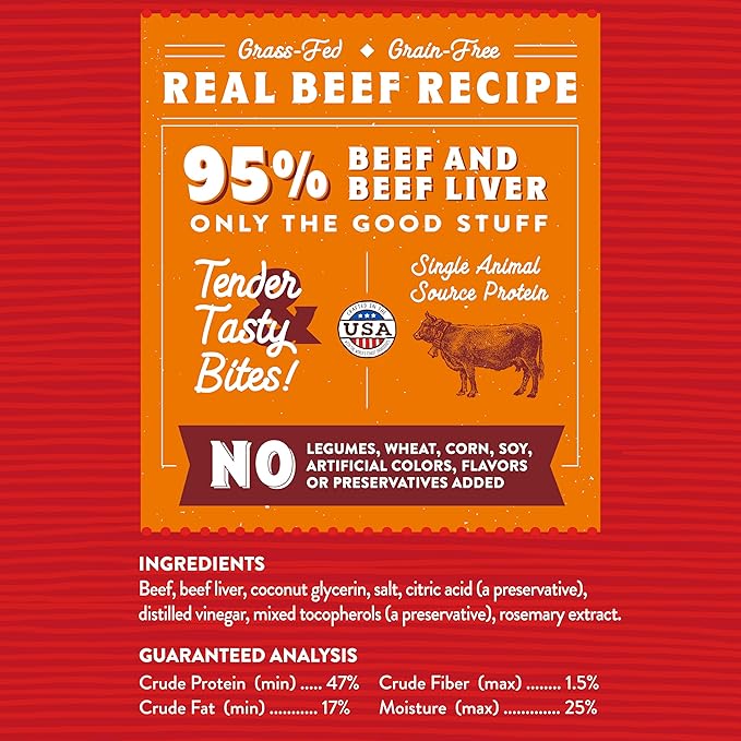 Stella & Chewy's Premium Beef Jerky Dog Treats - 95% Real Meat Bites for Sensitive Stomachs - Natural Limited Ingredient Treats for Small and Large Dogs - No Grain, Wheat or Soy - 6 oz Bag