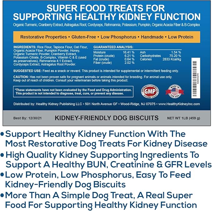 Kidney Restore Dog Treats: Restorative Dog Treats for Kidney Issues, Low Protein Treats for Any Kidney Diet Dog Food, Special Renal Treats for Supporting Good Kidney Health for Dogs. Best Treat!