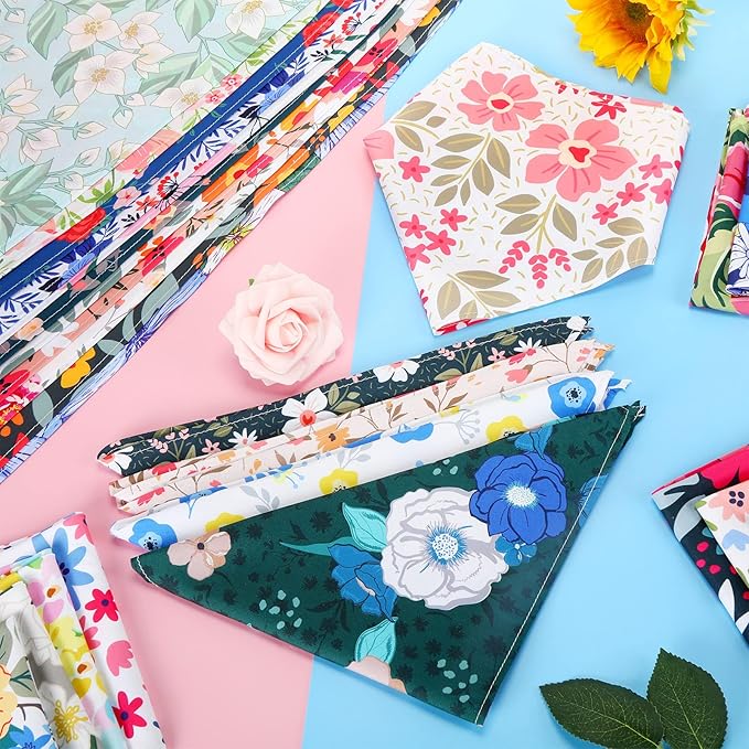 Sweetude 100 Pcs Floral Dog Bandanas Summer Flower Triangle Scarf Adjustable Costume Washable Outfit for Small to Large Pet