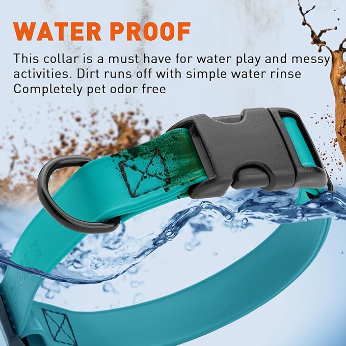 Dogline Biothane Waterproof Dog Collar with Quick Release Buckle Strong Coated Nylon Webbing with Odor- Proof for Easy Care Easy to Clean Fits Small Medium or Large Dogs, Teal 1" W 15-23" L