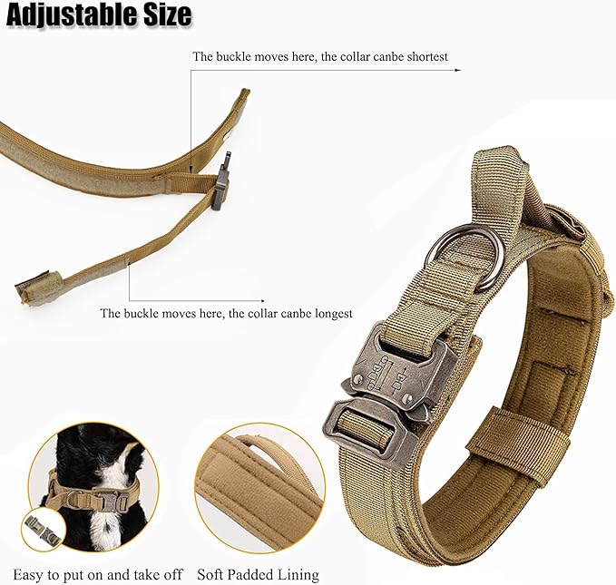 Tactical Dog Collar, Adjustable Military Training Nylon Dog Collar with Control Handle and Heavy Quick-Release Metal Buckle for Small Medium Large Dogs,Pink XXL