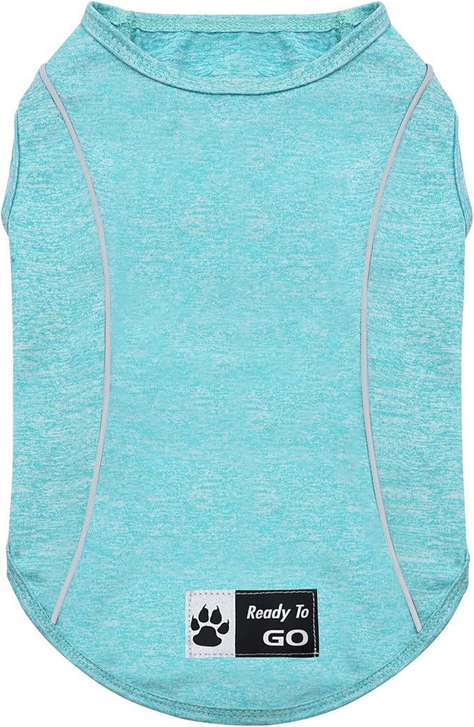 KYEESE Dog Shirt Soft Breathable Stretchy Dog T-Shirt with Reflective Strip Safety for Night Walking Tank Top Vest Cat Shirt, Lake Blue, M
