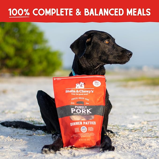 Stella & Chewy's Freeze-Dried Raw Dinner Patties - Purely Pork Recipe - High Protein Grain-Free Puppy & Dog Food - Perfect For Picky Eaters - 14 oz