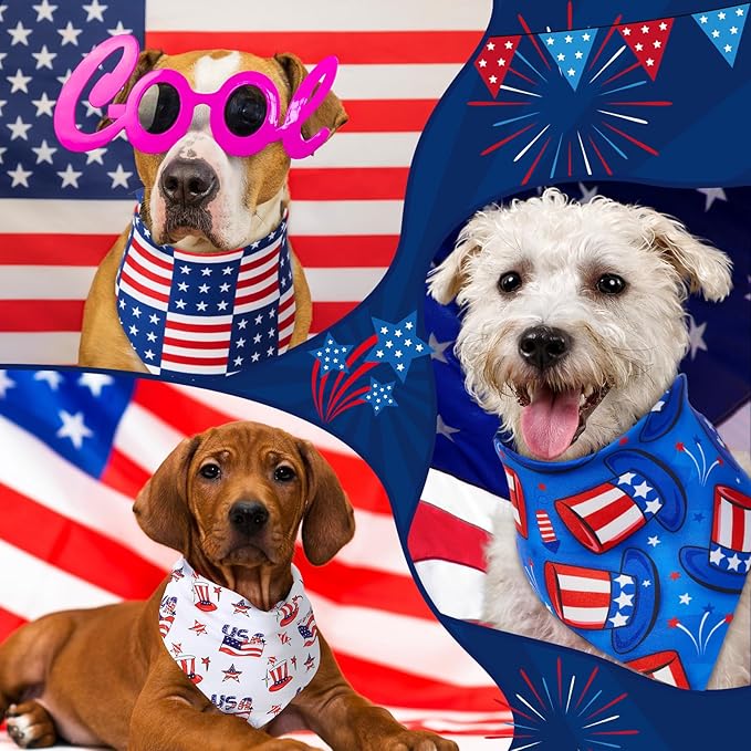 Sumind 50 Pieces Patriotic Dog Bandanas Bulk America Flag Bandanas for Dogs Triangle Pet Scarf for 4th of July Independence Day Memorial Day Pet Costume Accessories(31.5 x 21.7 x 21.7 Inch)