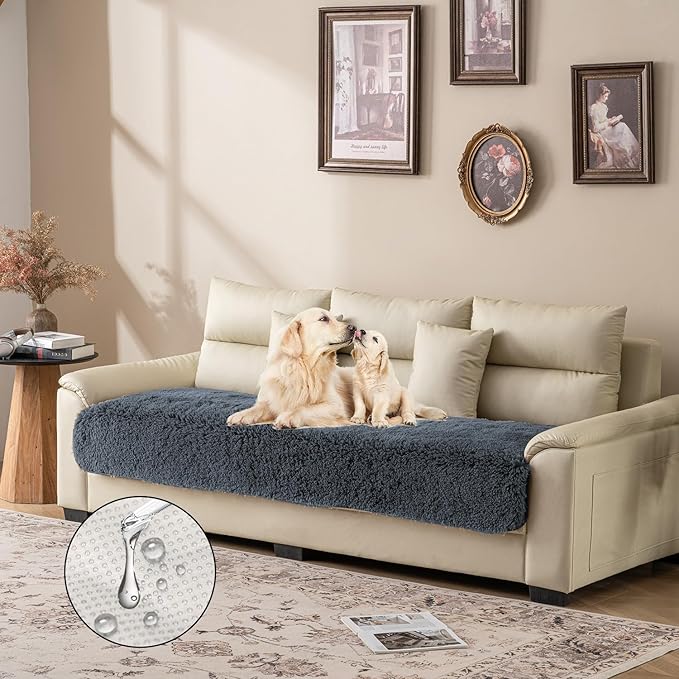 Waterproof Dog Bed Cover, Soft Plush Pet Blanket with Anti-Slip Back for Bed Couch Sofa, Furniture Protector for Small, Medium and Large Dogs and Cats (Noble Grey, 30"x70")