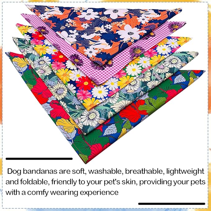 100PCS Dog Bandanas Floral Spring Flowers Bulk for Small Medium Dog Pink Purple Bule Kerchief Triangle Bibs Head Scarves for Boys Girls Grooming Accessories Costume