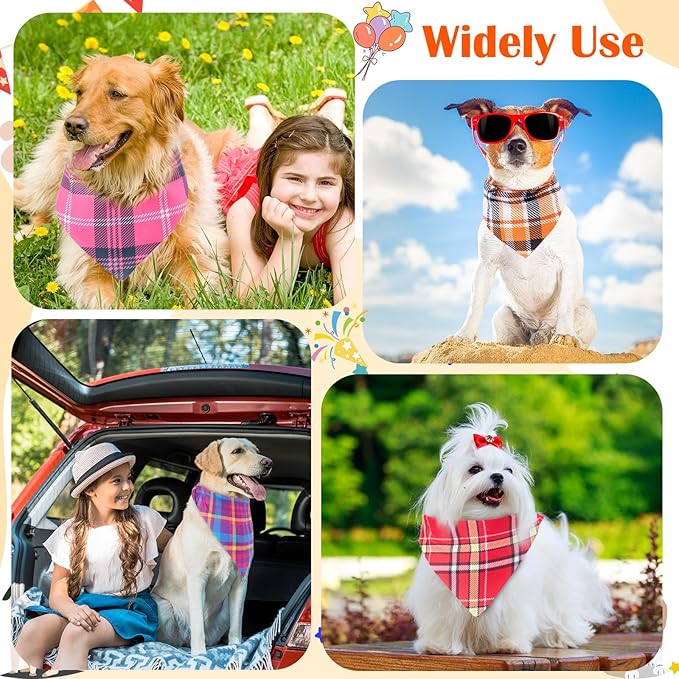 72 Pcs Dog Bandanas Tie Set Summer Bulks Pet Scarves with Assorted Plaid Pattern Adjustable Cute Dog Triangle Scarfs Neck Ties for Holiday Birthday Accessories