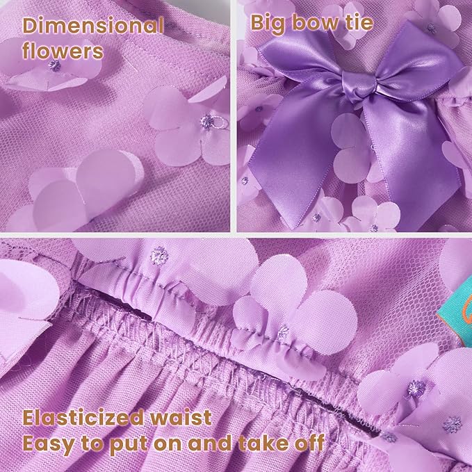 Laifug Dog Dress Puppy Print Princess Dog Dress Cute Party Wear (Purple, M)