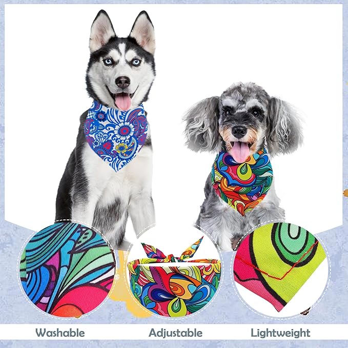 7 PCS Paisley Dog Bandanas for Small Dogs Kittens 18 Inch Polyester Dog Bandanas for Puppy Doggy XS Scarves Party Grooming S