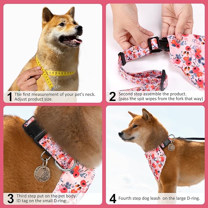 Dog Collars and Bandanas - Soft Adjustable Fancy Floral Boys Girls Puppy Collar for Small Medium Large Dogs.