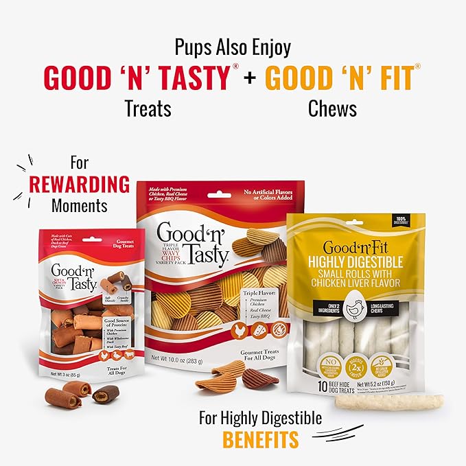 Good ‘n’ Fun Triple Flavor Ribs Chews for All Dogs, 8.4 Ounces, Treat Your Dog to Long-Lasting Chews Made with Beef Hide, Chicken and Pork Hide