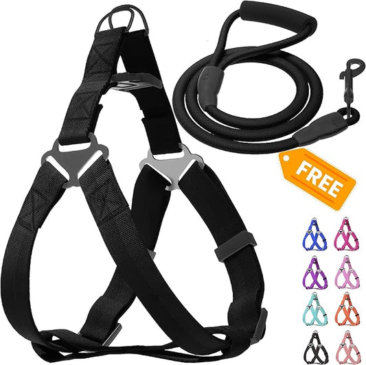 Step in No Pull Dog Harness, Free Upgrade Ultra Durable Dog Rope Leash Harness Nylon (2-in-1) Non-Slip Adjustable, Easy Control Handle, Strong Metal, Vest Harness for Puppy Dog - Black S