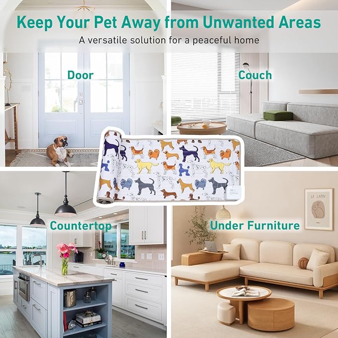 DOGNESS Rechargeable Pet Shock Mat, 59"x15" Safe Cat Repellent Mat Electronic Training Pads Keep Dogs and Cats Off Couch, Bed, Indoor Cat Deterrent Mat (Dog Cartoon)