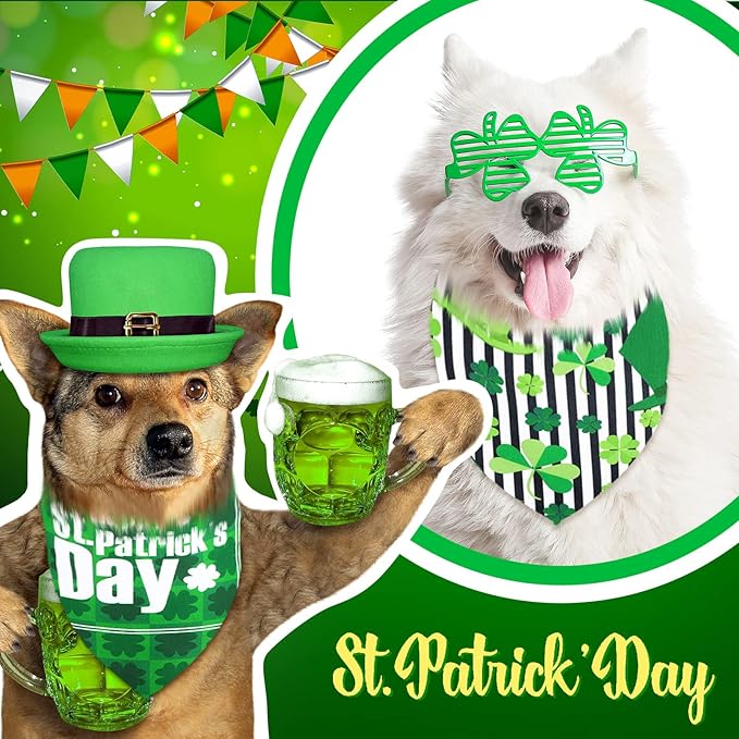 20 Pcs St. Patrick's Day Dog Bandana Pet Scarf Washable Triangle Bibs Shamrock Scarfs Adjustable Pet Triangle Washable Kerchief for St. Patrick's Day Dogs Cats (Shamrock, XL)