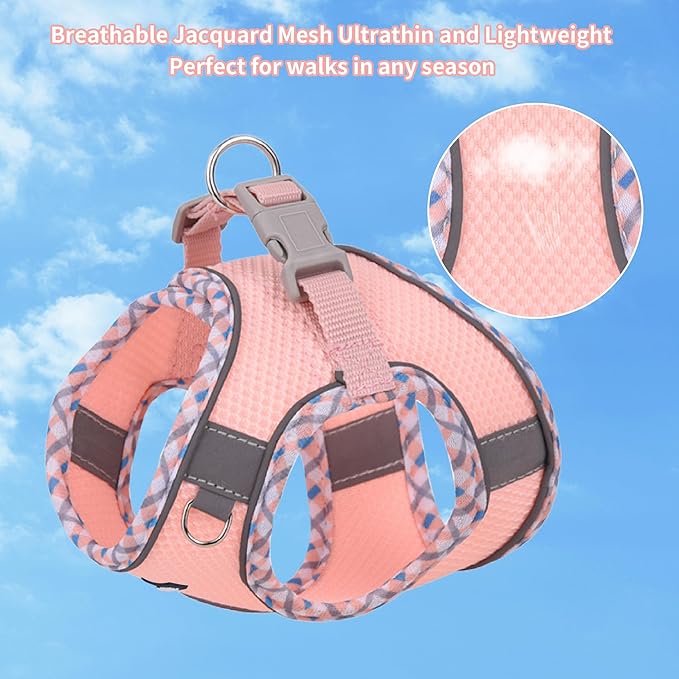 AIITLE Escape-Proof Dog Harness - Extra Soft Jacquard Fabric with Moisture-Wicking Lining, Adjustable Fit for Boston Terrier, Pekingese - Running, Playdates, Outdoor Adventures (Pink, L)