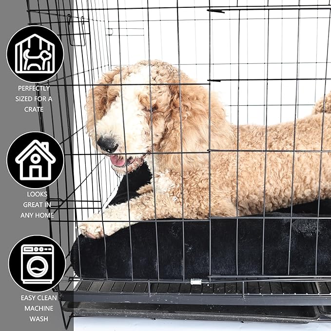 nononfish Dog Crate Pad 42x28 for Large Dog Washable,Pet Beds for Large Crate 48x30 fit Kennel with Anti-Slip Bottom,Extra Soft XL Bed Thick for Older Doggi Sleeping Mat,Black