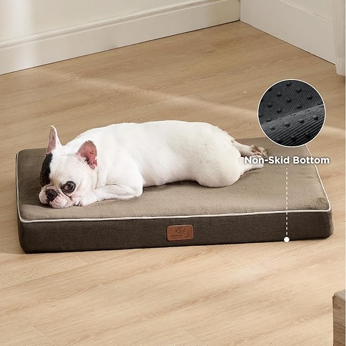 Bedsure Memory Foam Dog Bed Medium Size Dogs- Orthopedic Waterproof Pet Beds for Crate with Removable Washable Water-Resistant Cover and Nonskid Bottom - Plush Flannel Fleece Top Pet Mat, Brown