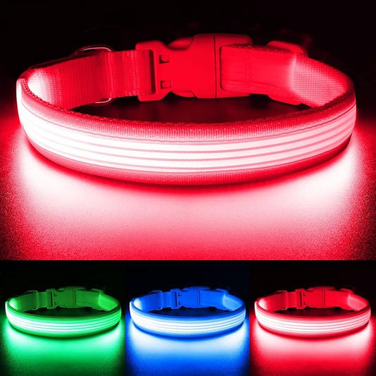 YFbrite Light up Dog Collar, USB Rechargeable LED Puppy Collar Super Bright Adjustable Glowing Dog Lights for Night Walking (Design 2- Pink, Large)
