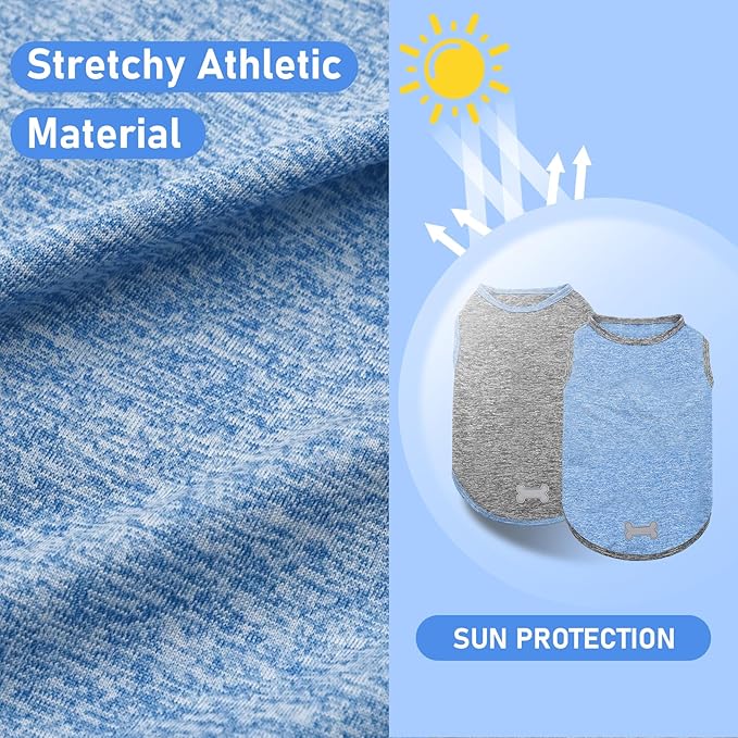 KYEESE 2 Pack Dog Shirts Quick Dry Soft Stretchy Pet T-Shirts with Reflective Label Tank Top Sleeveless Vest Sun Protection Dog Clothes for Small Dogs, XX-Large, Light Blue+Grey