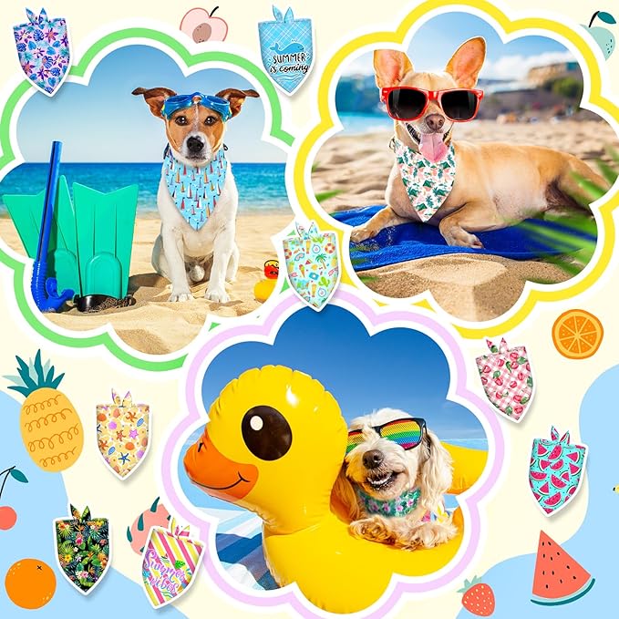 120Pcs Spring Summer Dog Bandanas Bulk Hawaiian Dog Scarves Fruit Triangle Puppy Bandanas Washable Adjustable Pet Bandana for Small Medium Large Dog Puppy Pet Grooming Accessories