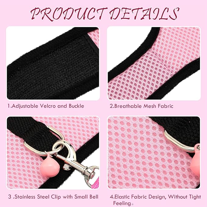 SATINIOR 2 Pieces Guinea Pig Clothes Baby Ferret Rats Hamster Soft Mesh Harness Leash Vest Set with Bell for Guinea Pigs, Hamster, Ferret, Rabbit, Chinchilla and Similar Small Animals(Pink, Blue, S)