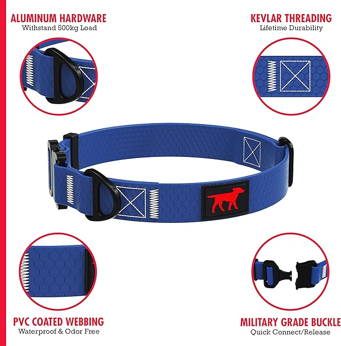 Tuff Pupper Waterproof Action Collar for Dogs | Heavy Duty Water Proof Dog Collar | Tear Proof & Odor Free | Rust-Proof Metal Hardware | Tactical Quick Release Buckle | for Adventurous, Active Dogs