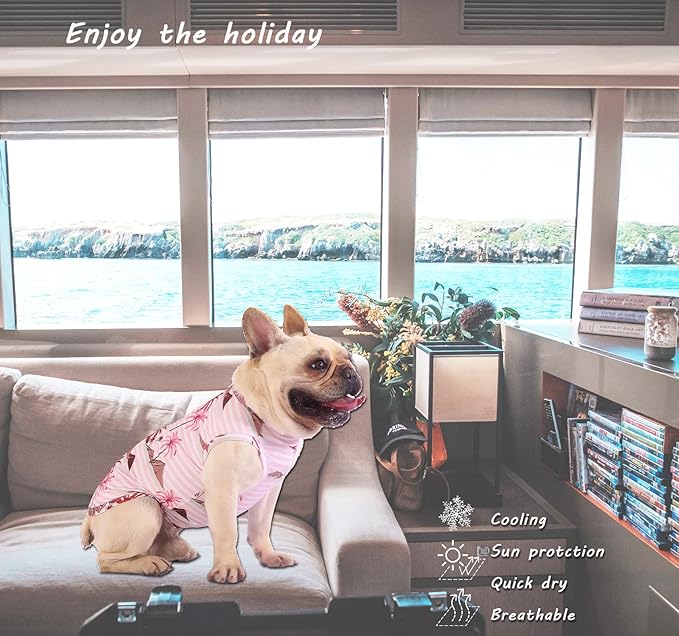 Hawaiian Dog Shirts,Quick Dry Summer Cooling Mesh Coconut Printing T-Shirt for Large Dogs,Pink+Green XXL