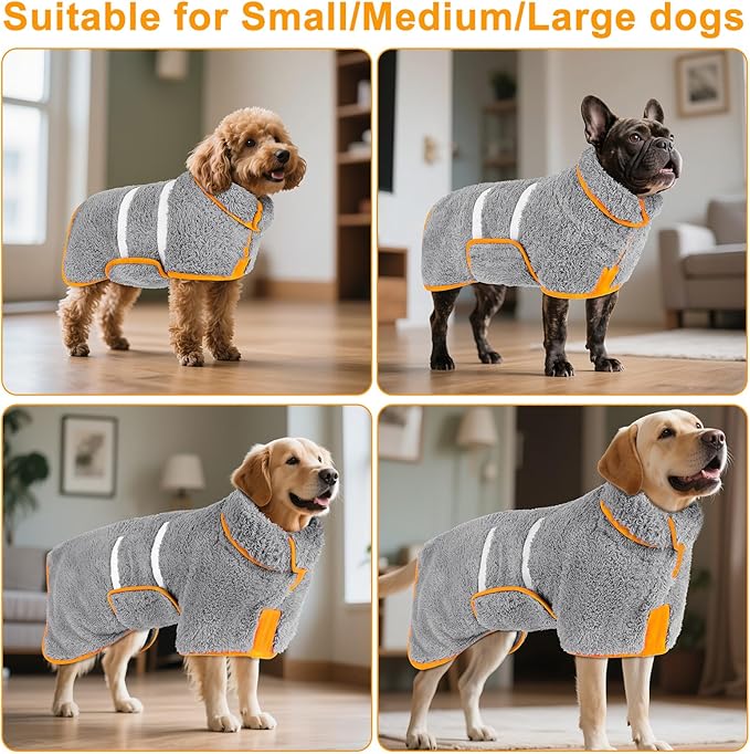 Bienbee Dog Bathrobe, Quick Drying Super Absorbent Dog Robes for After Bath, Warm Keeping Dogs Towel, Dogs Bath Supplies, Gray L