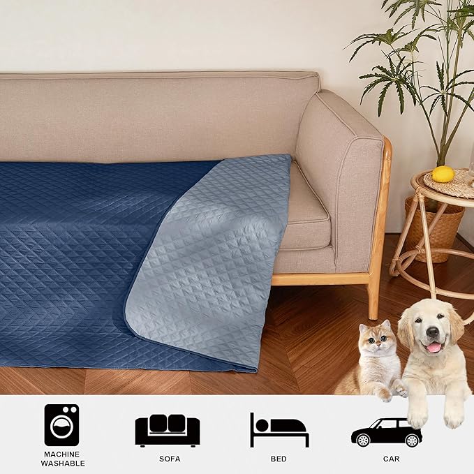 NICETOWN Couch Cover for Dogs, Waterproof Blanket for Sofa Furniture Protector for Pets Dog Hair Repellent Blanket Reversible Mats for Car, 1 Piece, 30 x 70 inch, Navy/Stone Blue