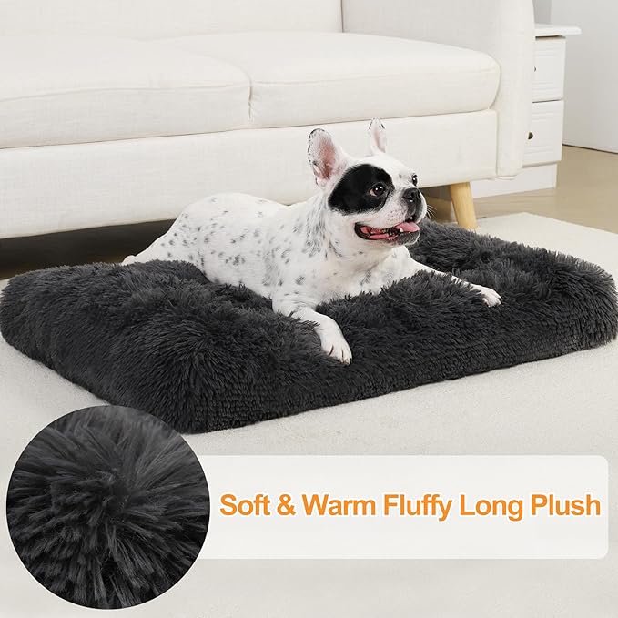 KSIIA Dog Crate Bed Washable Dog Beds for Small Dogs Deluxe Plush Fluffy Comfy Thick Kennel Pad Anti-Slip & Anti-Scratch Pet Sleeping Mat, 23 x 18 Inch, Dark Gray