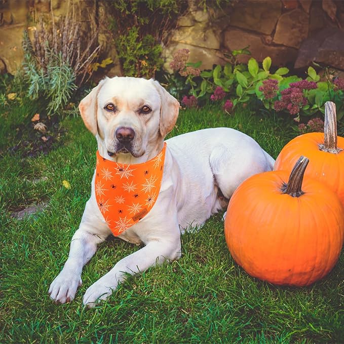 PTDECOR Halloween Dog Bandana, Reversible Holiday Pet Puppy Scarf, Multi Size, Triangle Halloween Bandanas for Extra Large Dogs Pets (Orange, X-Large)