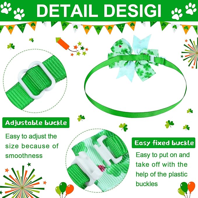 40 Pcs St Patrick's Day Bow Ties for Dogs Cat Basic Bowties Collars Puppy Kitten Neck Accessories for Festival Holiday Party Grooming Accessories(Shamrock)