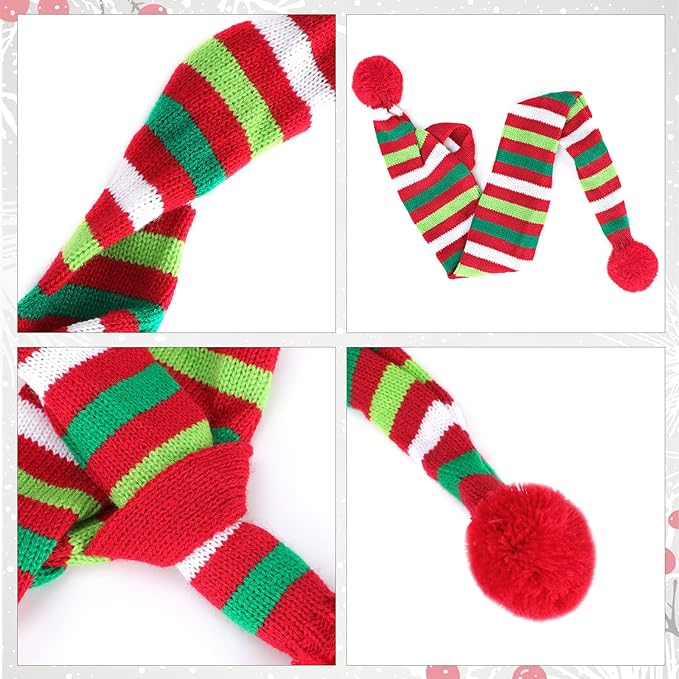 BWOGUE Dog Christmas Reindeer Elk Antlers Headband and Red-White-Green Striped Scarf Set Pet Christmas Costume Dog Costumes Accessories for Dogs and Cats