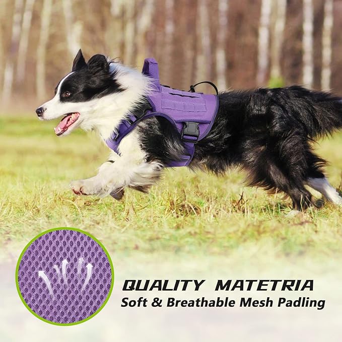 WINGOIN Purple Harness with Handle Tactical Dog Harness for Large Dogs No Pull Adjustable Reflective K9 Military Dog Vest Harnesses for Walking, Hiking, Training(XL)