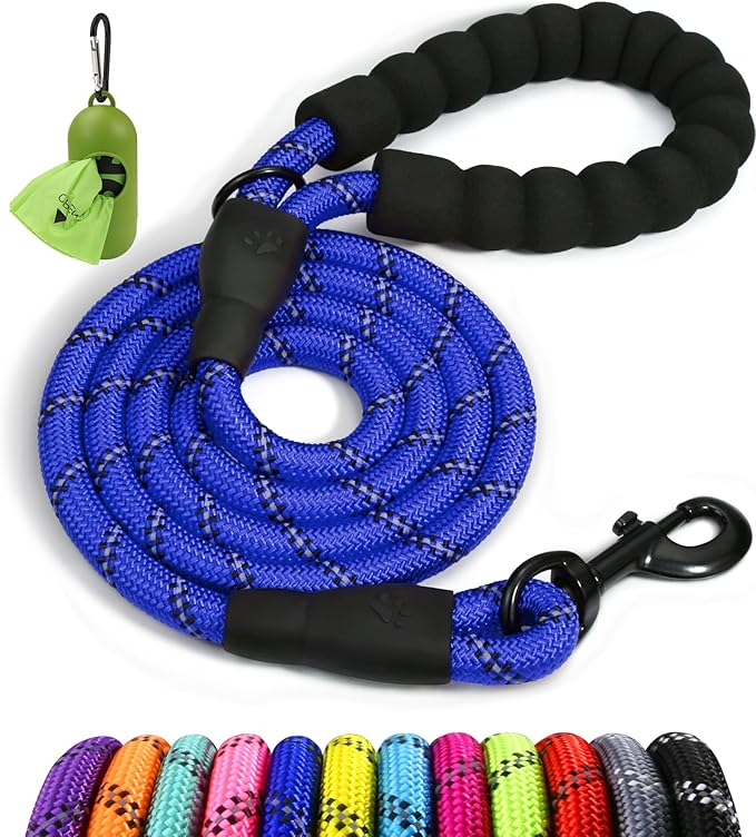 Taglory Rope Dog Leash 6FT with Comfortable Padded Handle, Highly Reflective Threads Leash for Small Dogs, 3/8 inch, Navyblue
