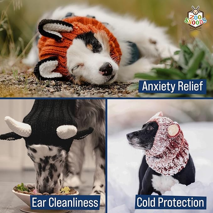 Zoo Snoods Black Bear Costume - Warm Knit Dog Snood Wrap for Pets, Neck Ear Cover Protection, Halloween Winter (Medium)