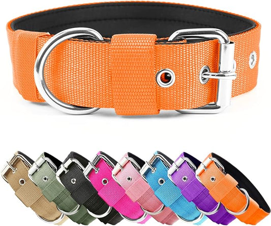 Heavy Duty Tactical Dog Collar - 1.5" Width Military Durable Thick Nylon with Adjustable Metal D Ring & Buckle Working Training K9 Collar for Medium Large Dogs (XL(23"-26"), Orange)