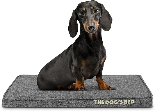 The Dog’s Bed Orthopedic Memory Foam Dog Bed, Small Grey Poly-Linen 28x19 Pain Relief for Arthritis, Hip & Elbow Dysplasia, Post Surgery, Supportive, Calming, Waterproof Washable Covers