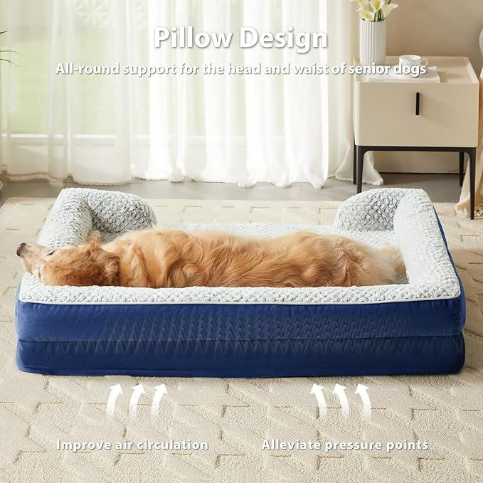 Orthopedic Dog Bed for Large Dogs, Egg Crate Foam Bed for Large Dogs, Equipped with Removable Waterproof Pillow Cover and Anti-Slip Bottom, Pet Bed