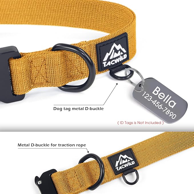 Heavy Duty Dog Collars for Medium and Large Dogs - Adjustable, Chew Proof Nylon Collar with Metal Quick Release Buckle and D-Ring for Dog Tags (Turmeric Yellow, M)