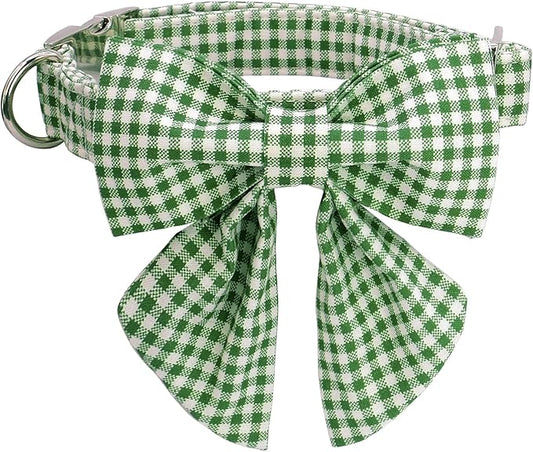 Lionet Paws Dog Collar with Sailor Bow, Durable Adjustable and Comfortable Green Bowtie Collar for Dogs, X-Large, Neck 16-26in