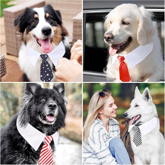 Segarty Neck Tie for Dogs, 6 Pack Adjustable Cute Pet Ties Collars Grooming Accessories Formal Wedding Costume for Medium Large Dogs, Black Red Star Dog Necktie Set Birthday Holiday Party (XL)
