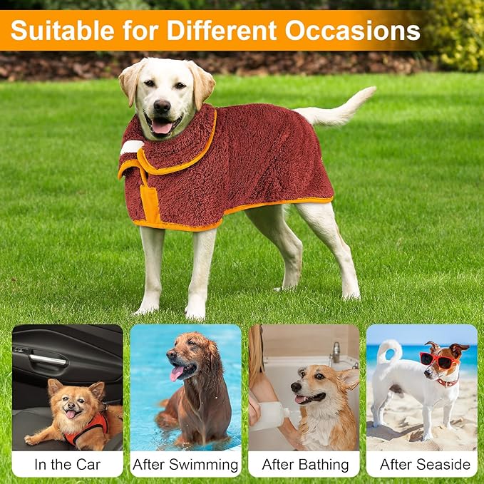 Dog Bathrobe Super Absorbent Dog Towels for Drying Dogs Large Quick Drying Puppy Robes for After Bath Soft Puppy Towel Adjustable Dry Coat to Keep Warm(S-XXL)