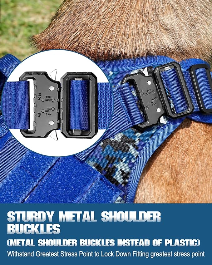 Tactical Dog Harness - PETNANNY Dog Harness Service Dog Vest for Large Breed Dog, Hook and Loop Panel for Service Dog Patchs, Work Dog MOLLE Vest with Handle for Walking Hiking Training(Navy Blue,M)