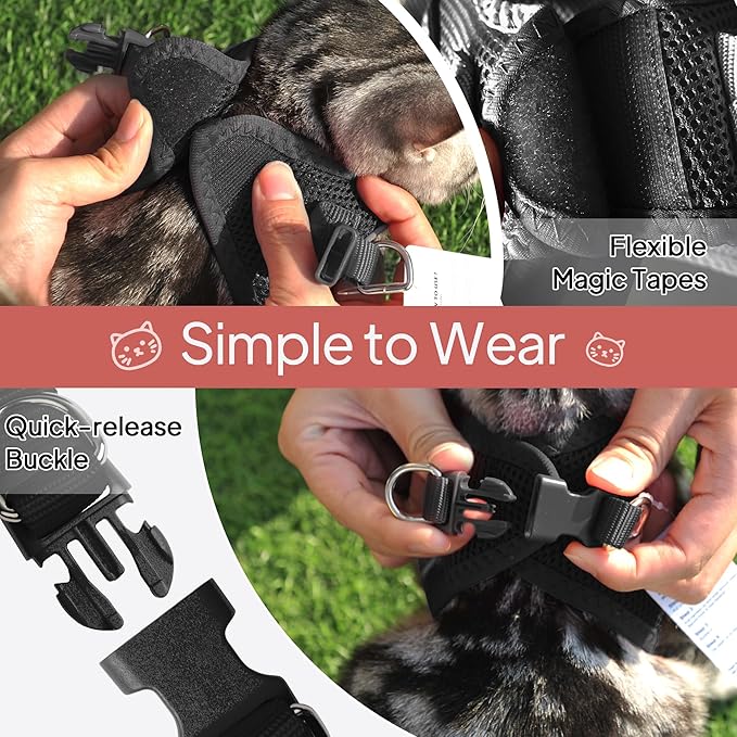 TwoEar Cat Harness Escape Proof, Soft Dog Vest Harness Adjustable, Breathable Mesh Step-in Puppy Walking Jacket Reflective Easy Control for Extral Small Pets for Outdoor Walking(XXS, Black)